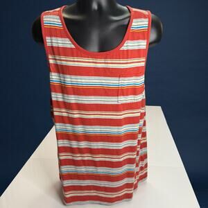 Quiksilver Men’s XXL Red Multicolor Stripe Tank Top Pocket Surf Beach Casual